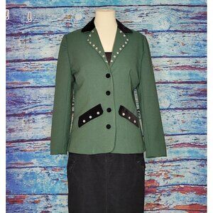 Vtg Beautiful Green Blazer With Detailed Buttons And Velour